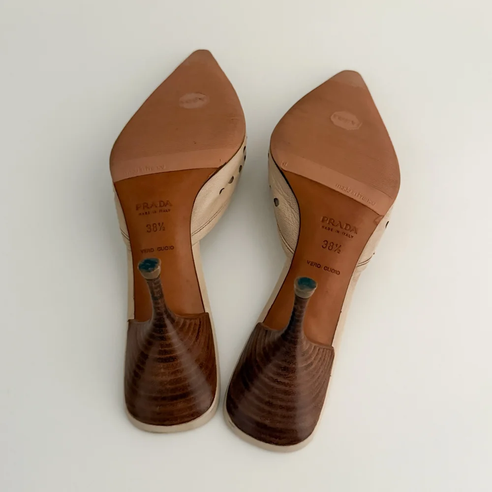 Prada Vintage Cream Leather Buckle Mule Heels (US 8.5 / IT 38.5